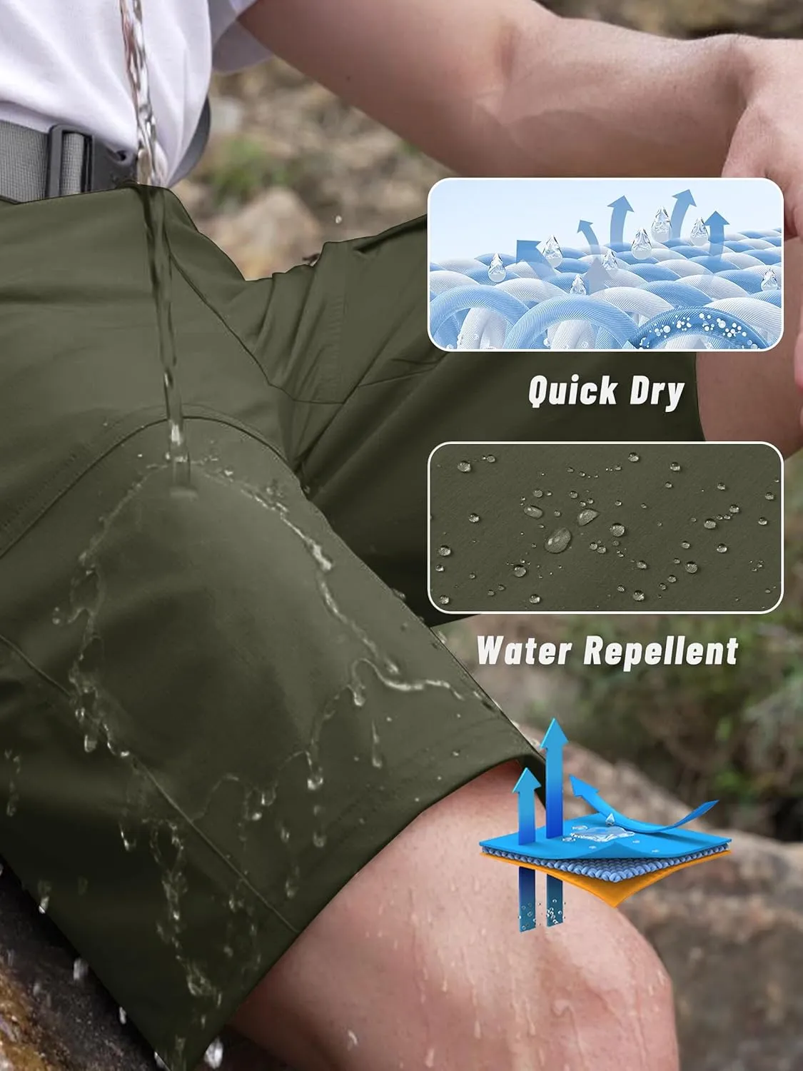 KEFITEVD Men's Hiking Shorts Outdoor Casual Quick Dry Water Resistant Lightweight Cargo Fishing Tactical Shorts