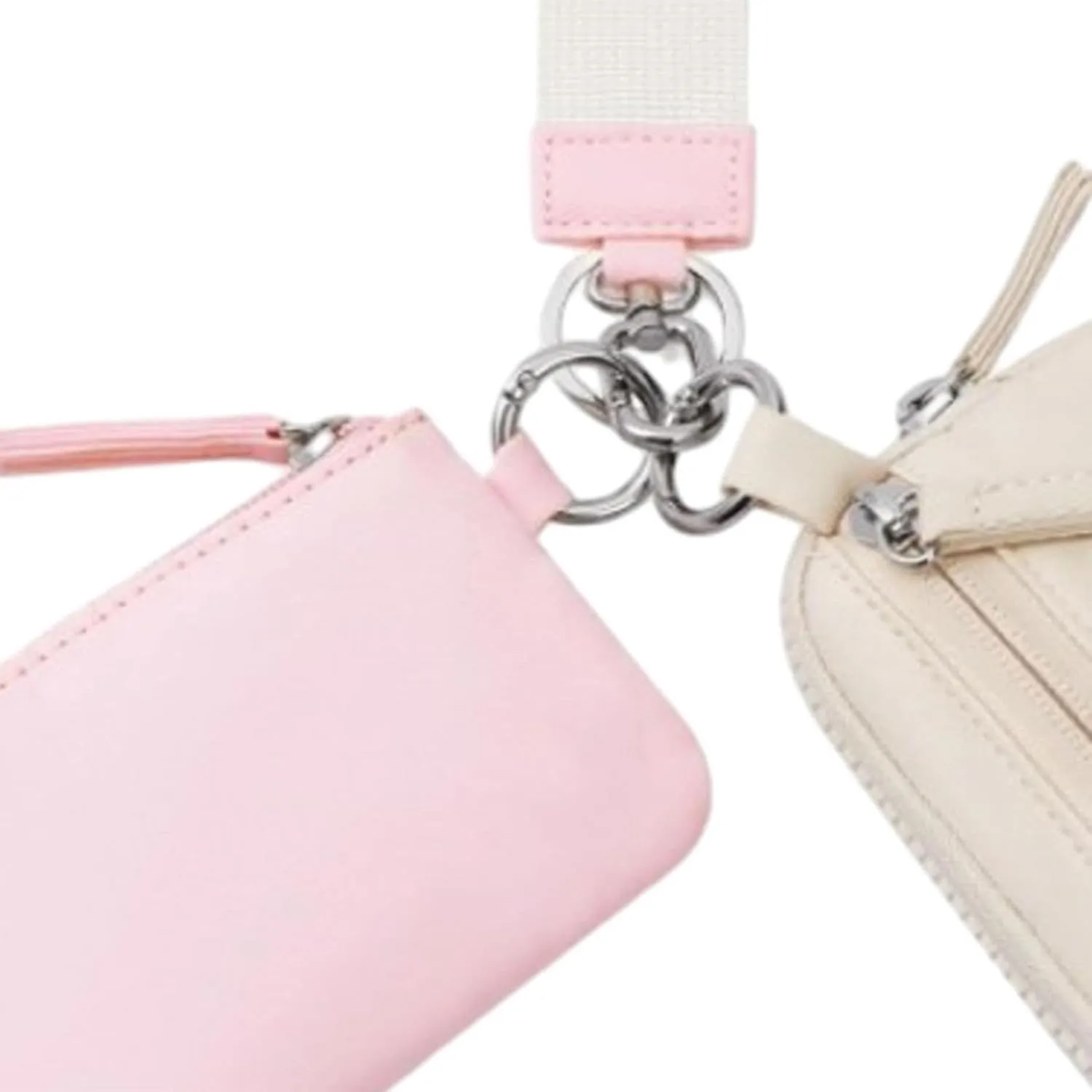 Keychain Wristlet Wallet Small Wallet with Keyring Bag Water Resistant Practical Purse Double Pouch for Birthday Gift Trekking, Pink Beige