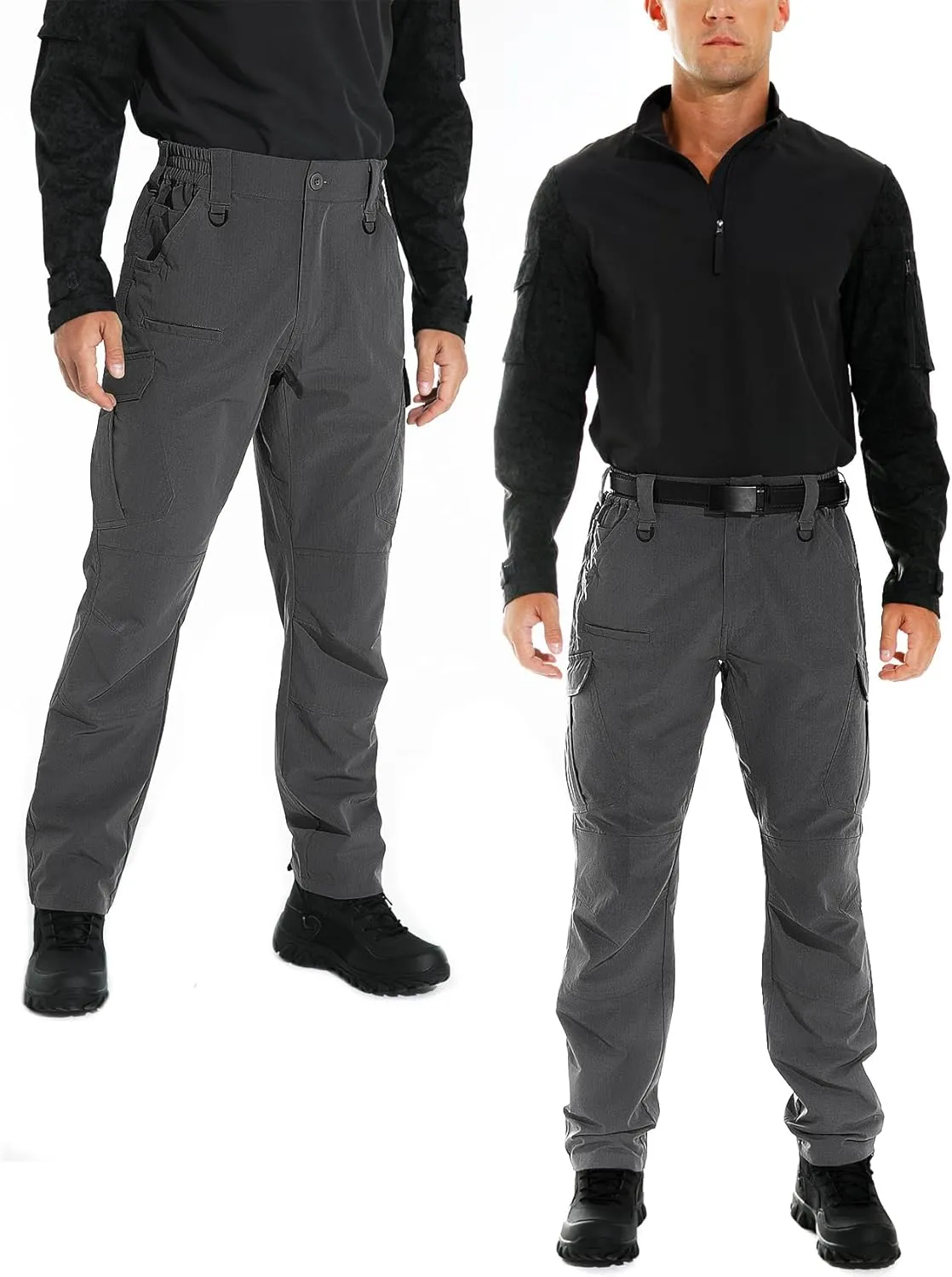 KFUBUO Men's Lightweight Ripstop Tactical Cargo Pants, Water Resistant Hiking Work Pants Relaxed Fit Black