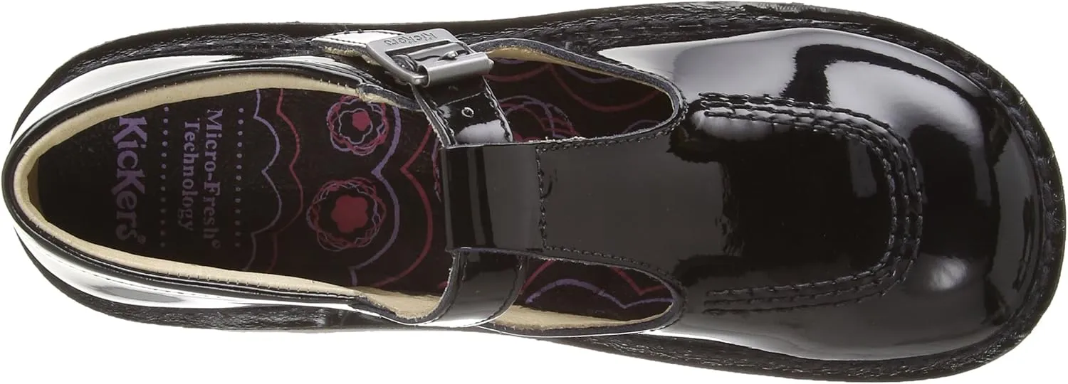 Kickers Girl's Kick T Bar Black School Shoes
