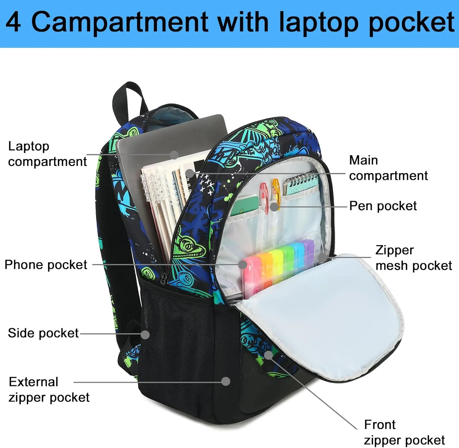 Kids Backpack Boys Elementary Bookbag Set 3 Pcs Waterproof Kindergarten School Bag with Insulated Lunch Tote Box and Pencil Pouch for Primary