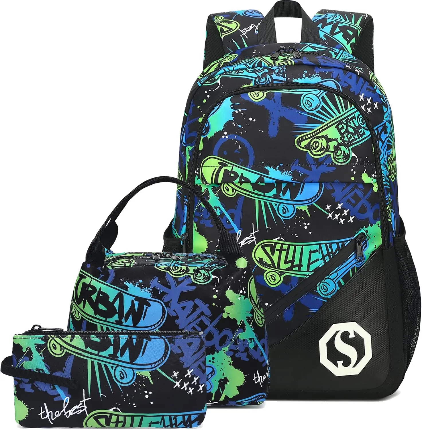 Kids Backpack Boys Elementary Bookbag Set 3 Pcs Waterproof Kindergarten School Bag with Insulated Lunch Tote Box and Pencil Pouch for Primary