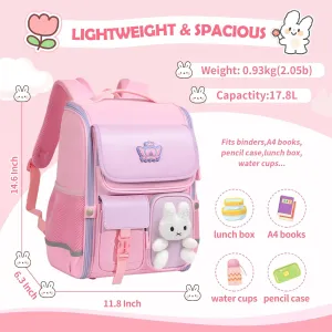 Kids Backpack for Girls School Backpack for Elementary Primary Kawaii Pink Girls Large Capacity Bookbag Kids Travel Bag Waterproof School Bag for Aged 6-12