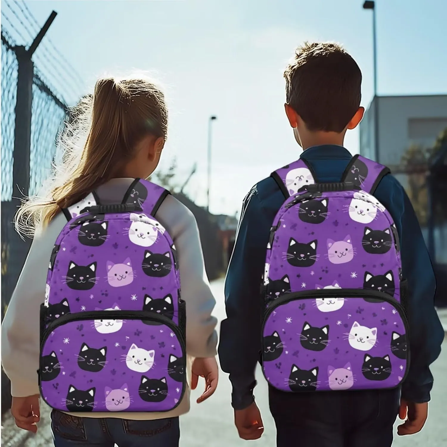 Kids Cats Backpack for Girls Large Capacity Bookbag and Lunch Box Set for Toddler Girls 4 Pieces Kids School Bag Set for Primary School Travel Casual Daypack