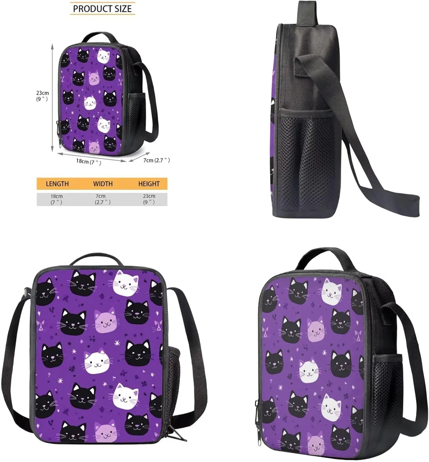 Kids Cats Backpack for Girls Large Capacity Bookbag and Lunch Box Set for Toddler Girls 4 Pieces Kids School Bag Set for Primary School Travel Casual Daypack
