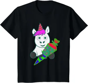 Kids Cute unicorn child school child schooling with school bag T-Shirt