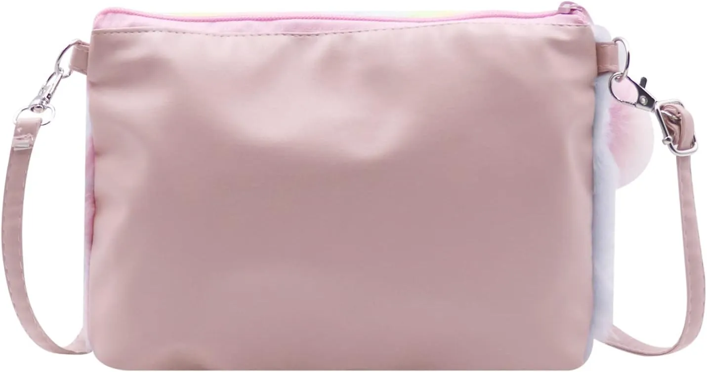 Kids Girls Fluffy Crossbody Purse Fuzzy Bag Plush Tie Dye Rainbow Shoulder Bag Handbag Wallet