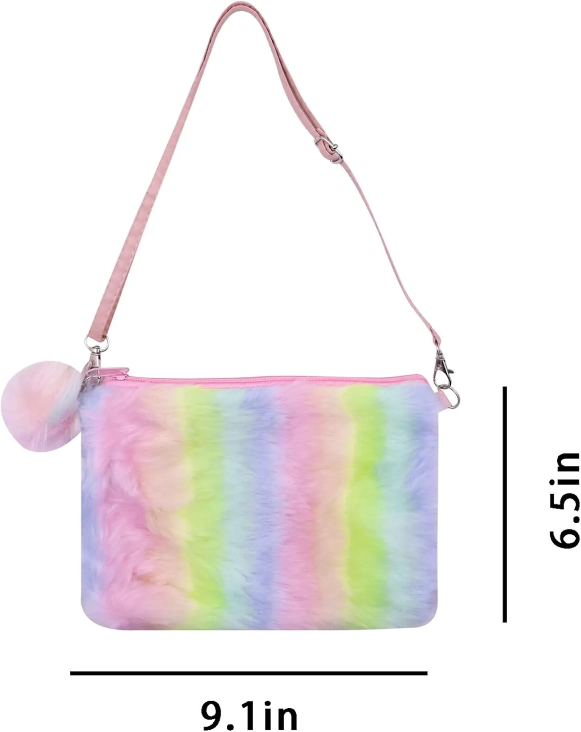 Kids Girls Fluffy Crossbody Purse Fuzzy Bag Plush Tie Dye Rainbow Shoulder Bag Handbag Wallet