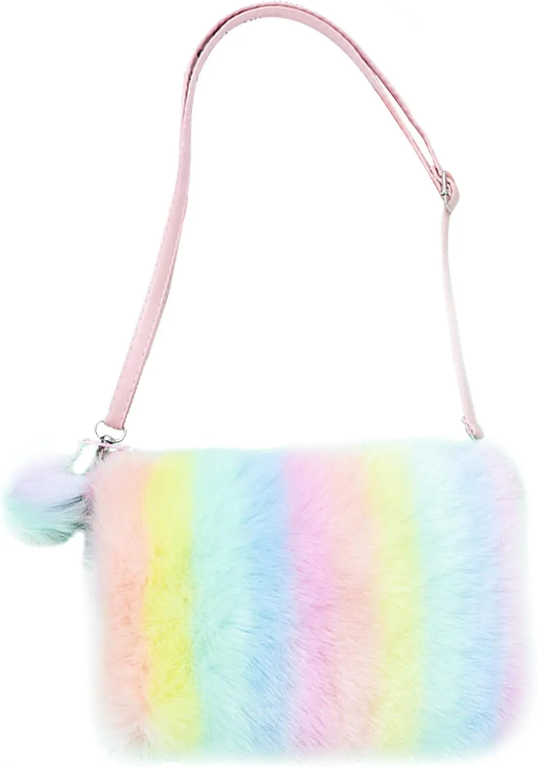 Kids Girls Fluffy Crossbody Purse Fuzzy Bag Plush Tie Dye Rainbow Shoulder Bag Handbag Wallet