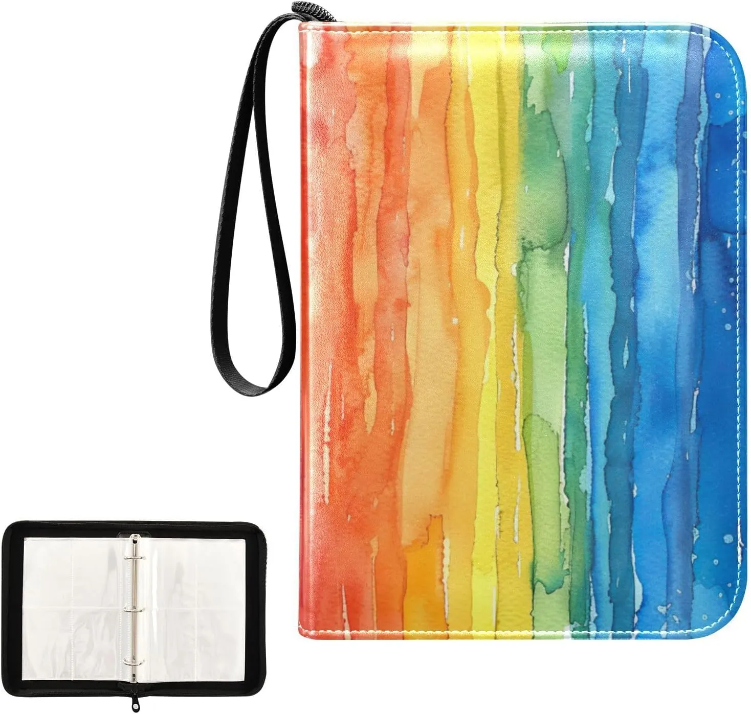 Kigai Colorful Stripes Trading Card Binder, 4 Pockets Card Album with 400 Cards, Waterproof PU Zip Portable Card Holder for Sports Cards, Game Cards