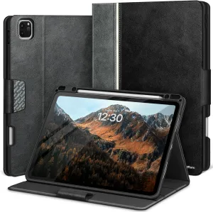 KingBlanc Case for iPad Pro 12.9 6th/5th/4th/3rd Generation 2022/2021/2020/2018 with Pencil Holder, Vegan Leather Bicolor Cover, Auto Sleep/Wake, Support Pencil2 Charging, Multi-Angle Viewing, Black