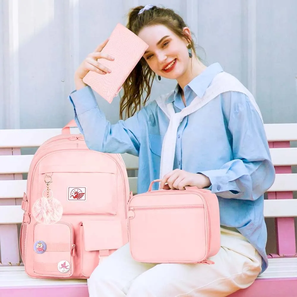 KLFVB Backpack for Girls, 15.6 Inch Cute Aesthetic Bookbag, Anti Theft Water Resistant College School Bag for Women Teens Primary Students - Pink