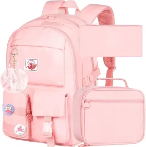 KLFVB Backpack for Girls, 15.6 Inch Cute Aesthetic Bookbag, Anti Theft Water Resistant College School Bag for Women Teens Primary Students - Pink