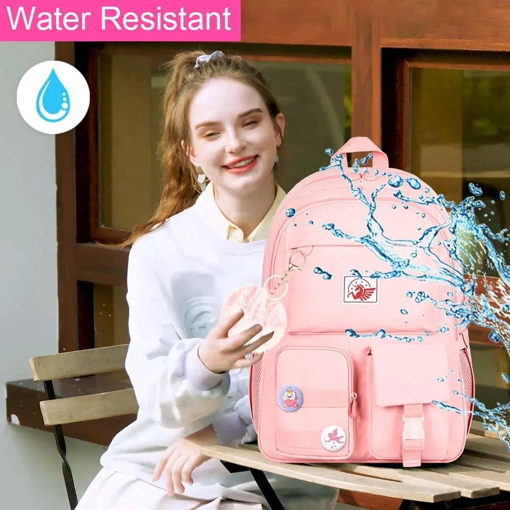 KLFVB Backpack for Girls, 15.6 Inch Cute Aesthetic Bookbag, Anti Theft Water Resistant College School Bag for Women Teens Primary Students - Pink