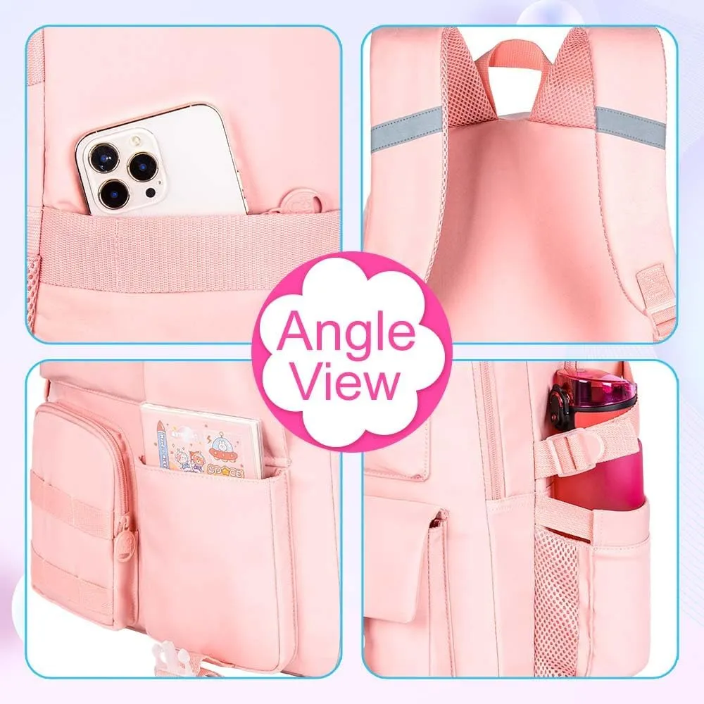 KLFVB Backpack for Girls, 15.6 Inch Cute Aesthetic Bookbag, Anti Theft Water Resistant College School Bag for Women Teens Primary Students - Pink