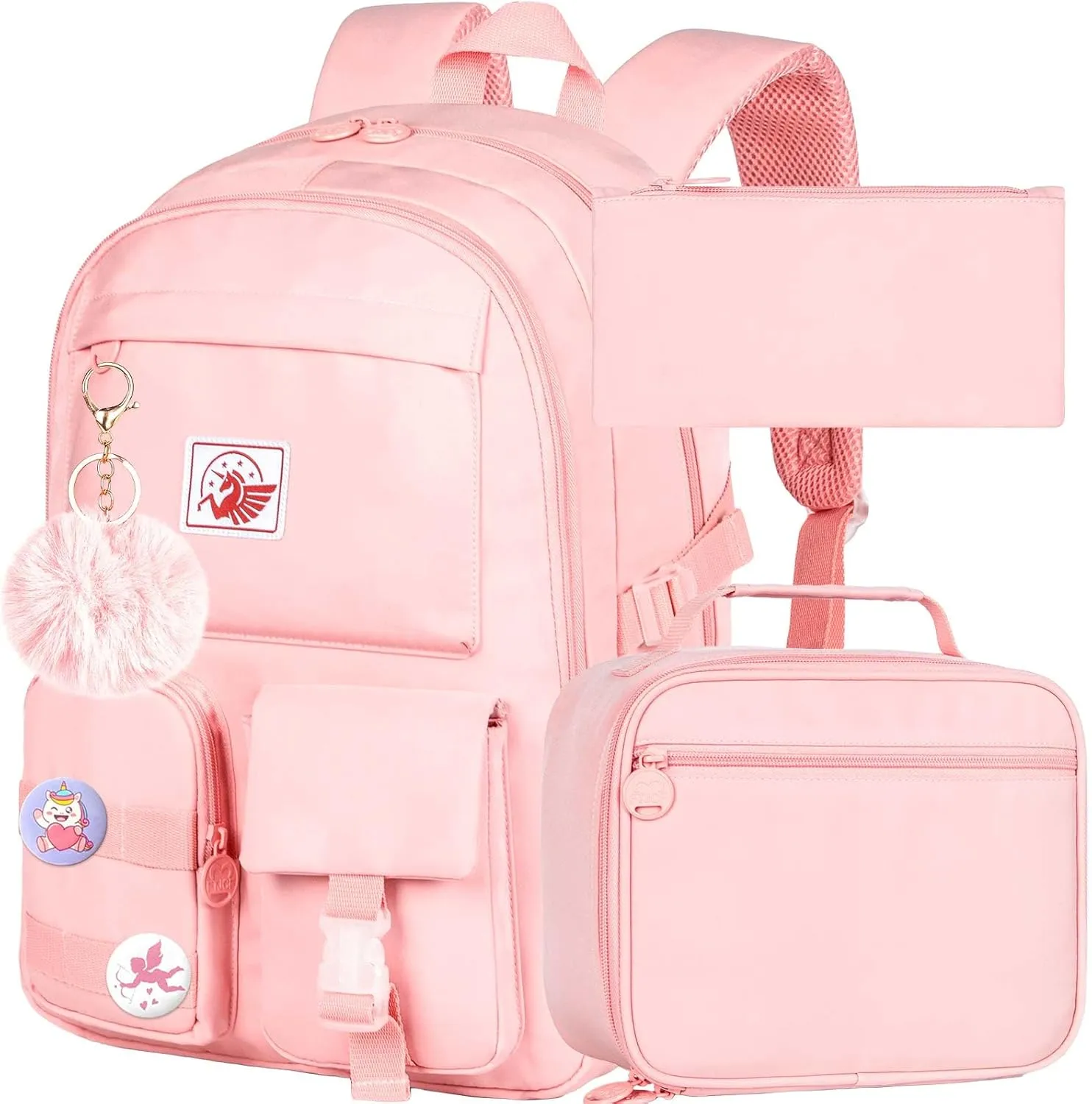 KLFVB Backpack for Girls, 15.6 Inch Cute Aesthetic Bookbag, Anti Theft Water Resistant College School Bag for Women Teens Primary Students - Pink