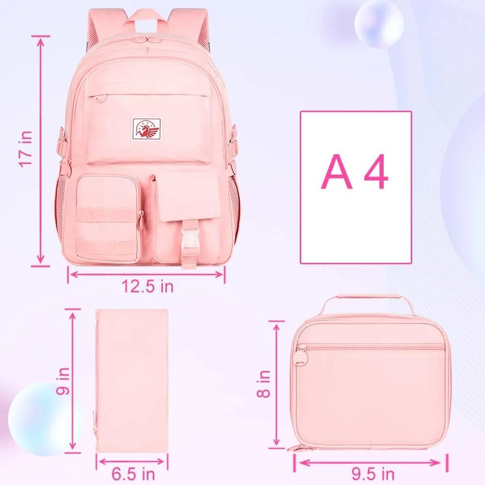 KLFVB Backpack for Girls, 15.6 Inch Cute Aesthetic Bookbag, Anti Theft Water Resistant College School Bag for Women Teens Primary Students - Pink