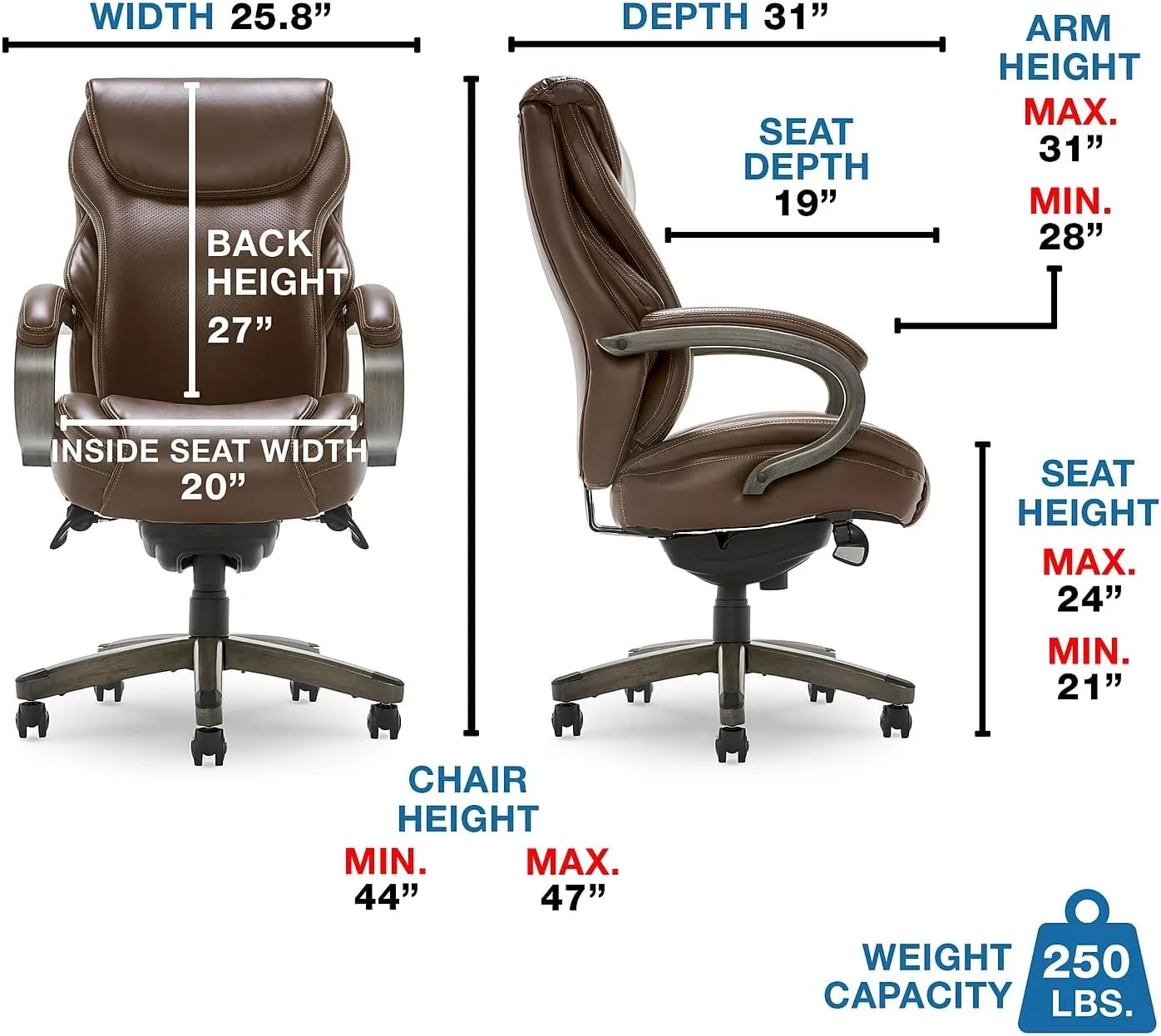 La-Z-Boy Hyland Ergonomic Faux Leather Swivel Executive Chair, Brown (CHR10044C)