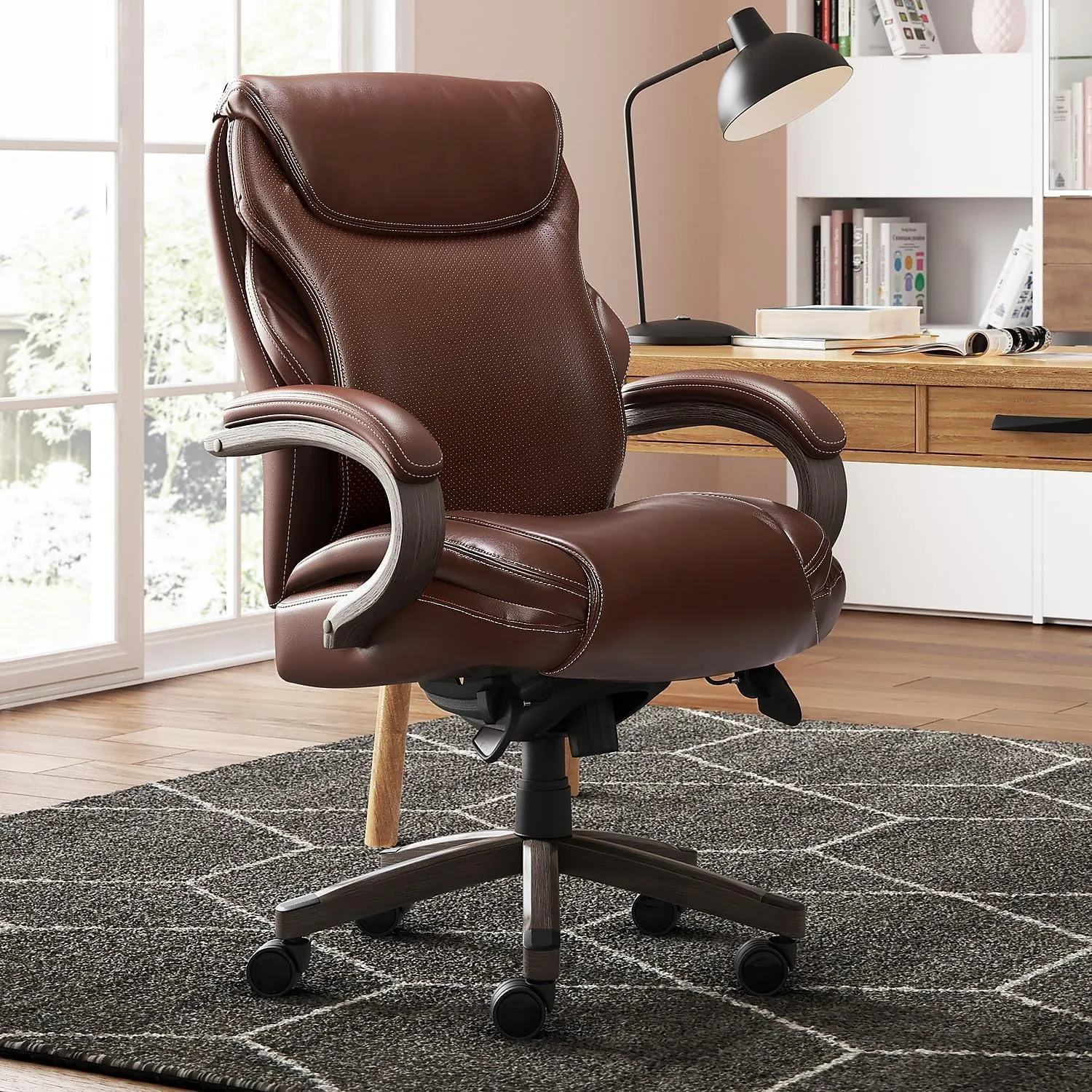 La-Z-Boy Hyland Ergonomic Faux Leather Swivel Executive Chair, Brown (CHR10044C)