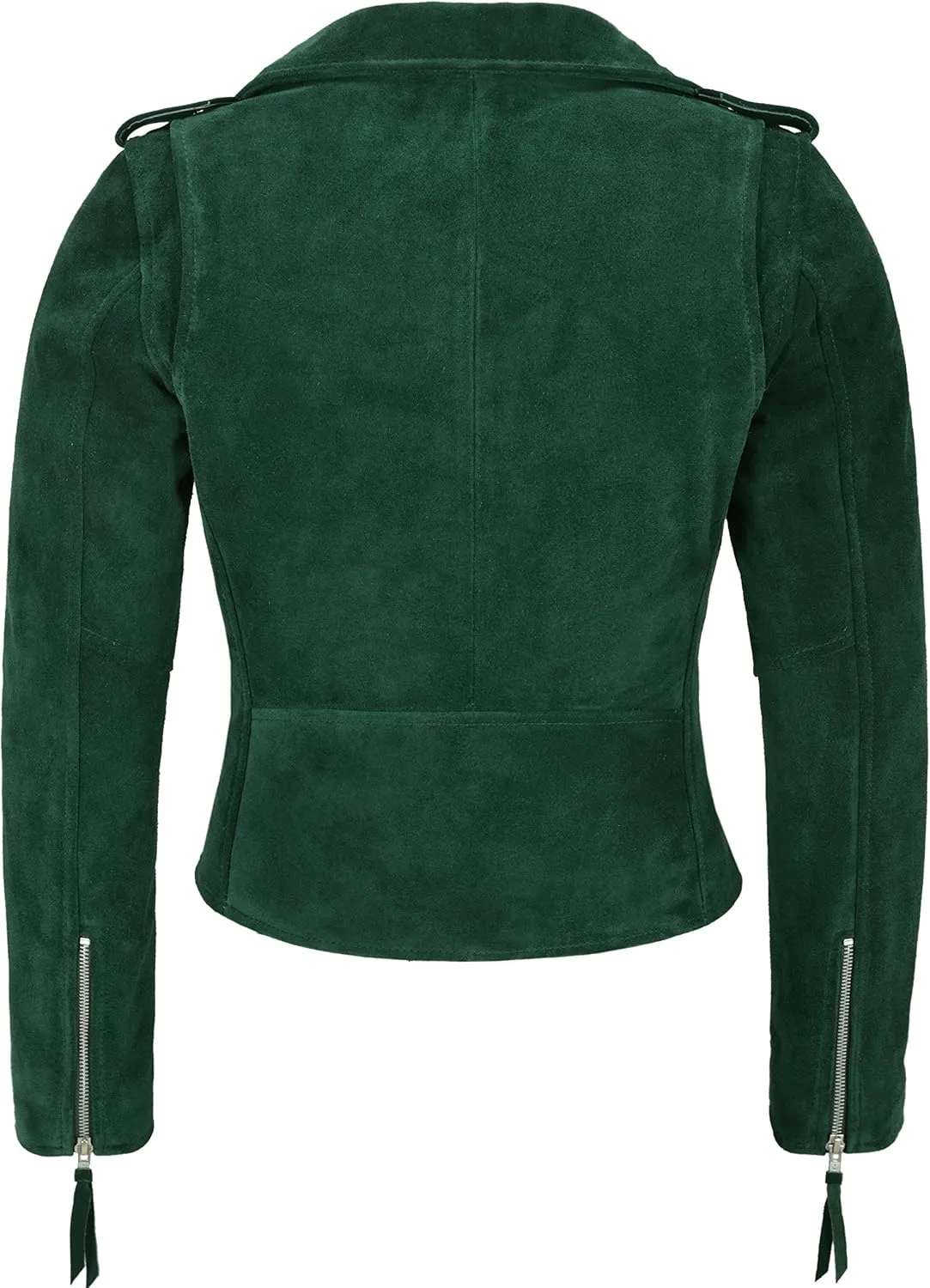 Ladies Brando Leather Jacket Green Suede Fitted Biker Motorcycle Style MBF