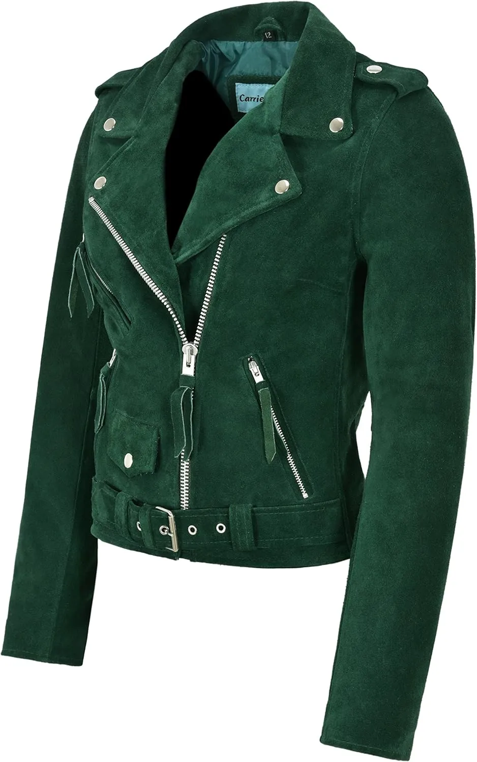 Ladies Brando Leather Jacket Green Suede Fitted Biker Motorcycle Style MBF