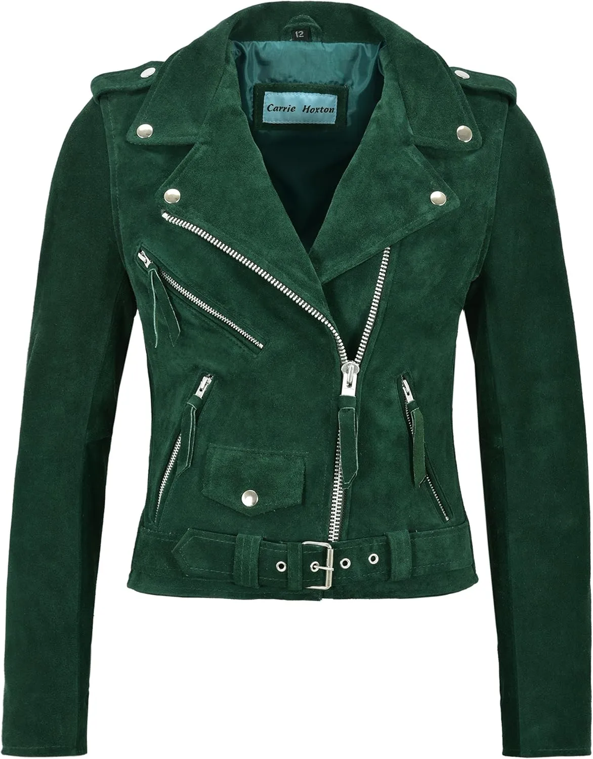 Ladies Brando Leather Jacket Green Suede Fitted Biker Motorcycle Style MBF