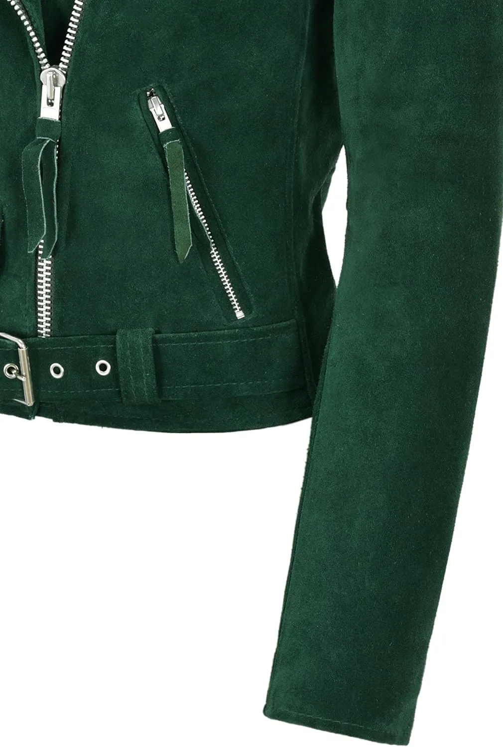 Ladies Brando Leather Jacket Green Suede Fitted Biker Motorcycle Style MBF