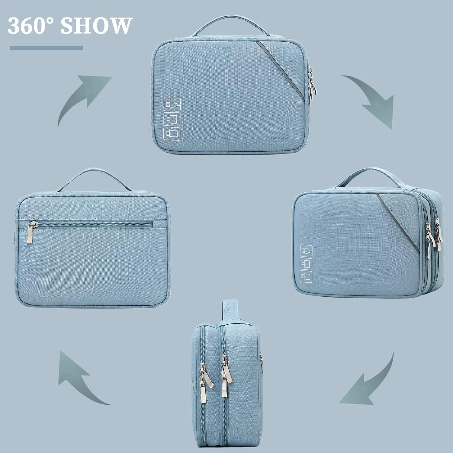 Lanola Electronic Accessories Case,Electronics Travel Organizer, Portable Double Layer Cable Storage Bag for Cord, Charger, Flash Drive, Phone, SD Card,Flash Drive,Adapter - Light Blue