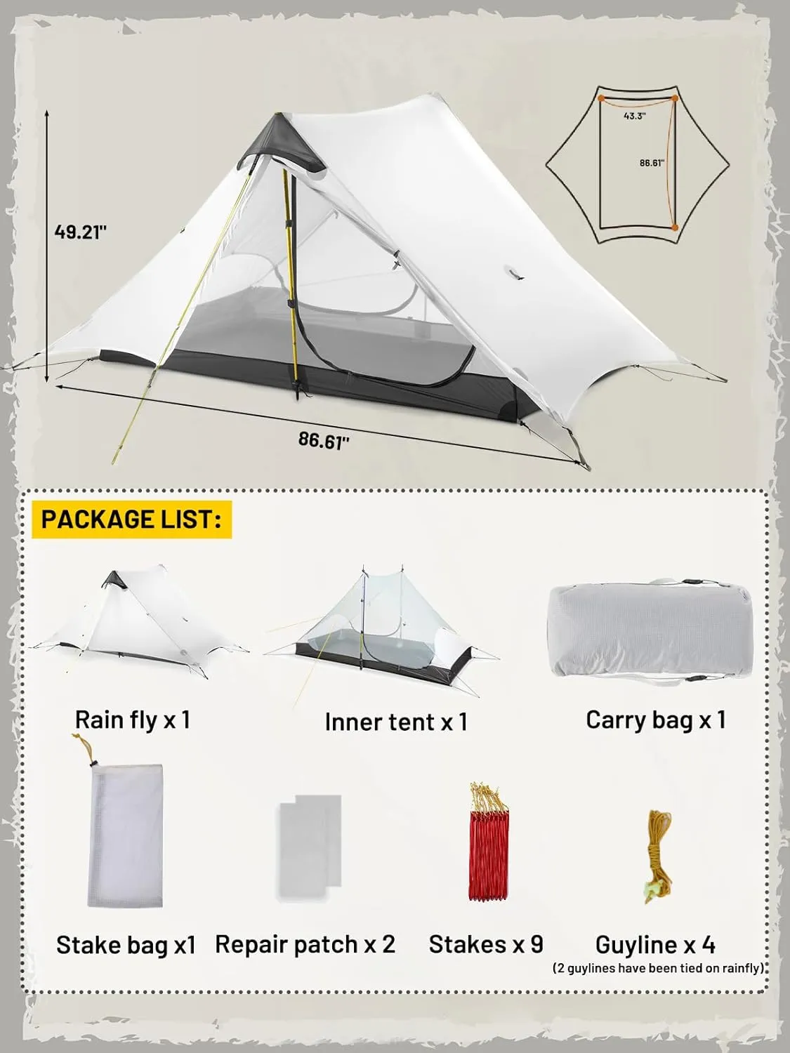 LANSHAN Ultralight Tent 3-Season Backpacking Tent for 1-Person or 2-Person Camping, Trekking, Kayaking, Climbing, Hiking