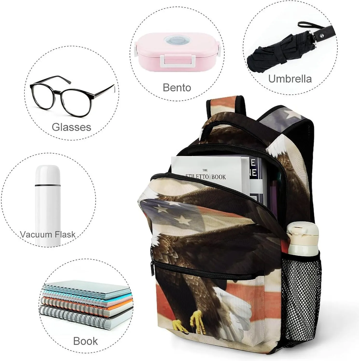 Laptop Backpack for Men Women Lightweight Daypack with Compartment Rucksack Flag Fly Eagle Laptop Bag