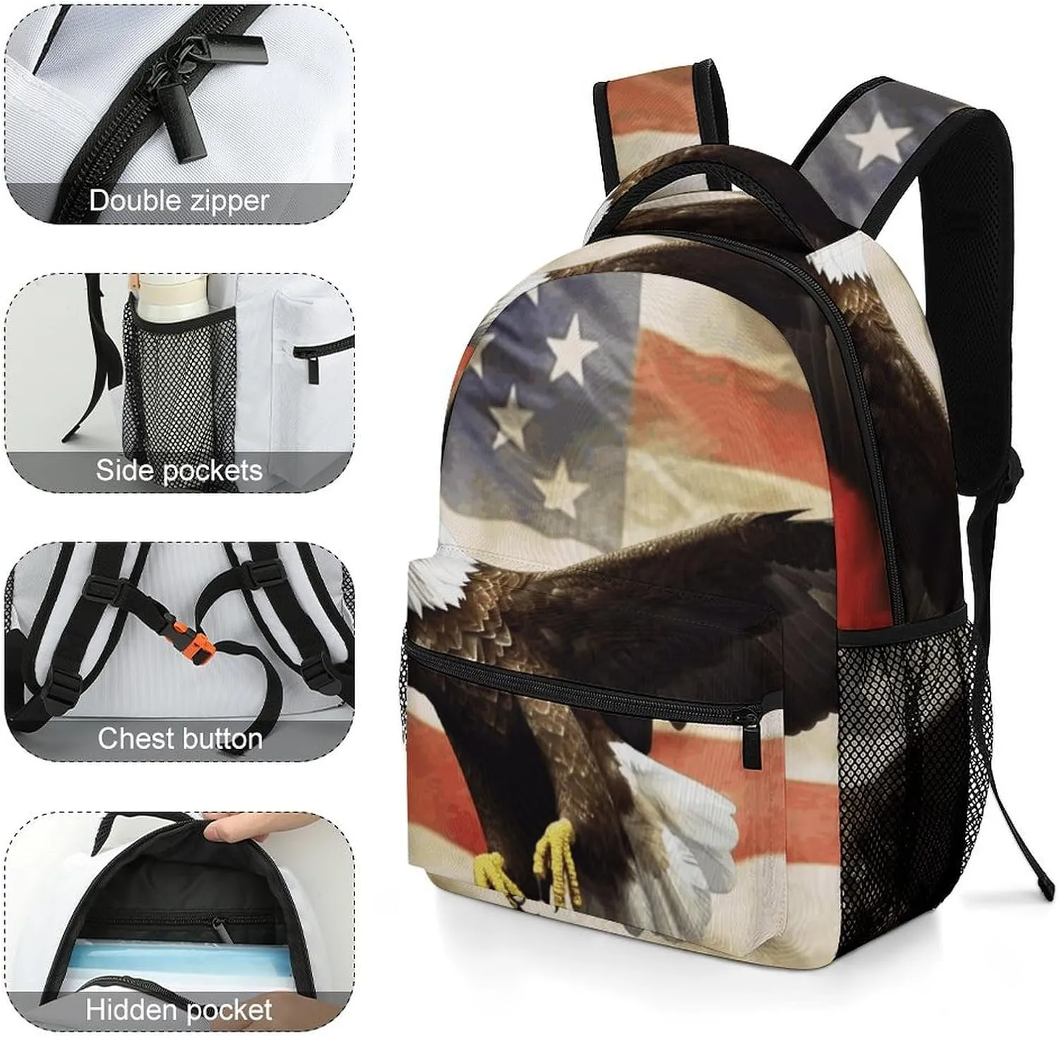 Laptop Backpack for Men Women Lightweight Daypack with Compartment Rucksack Flag Fly Eagle Laptop Bag