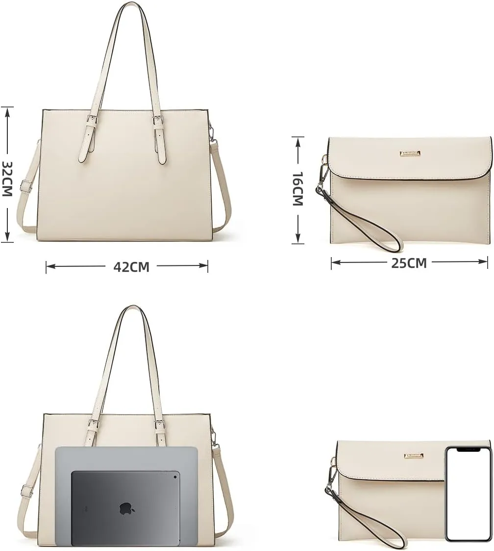 Laptop Bag for Women 15.6 inch Laptop Tote Bag Leather Classy Computer Briefcase for Work Waterproof Handbag 2pcs Set