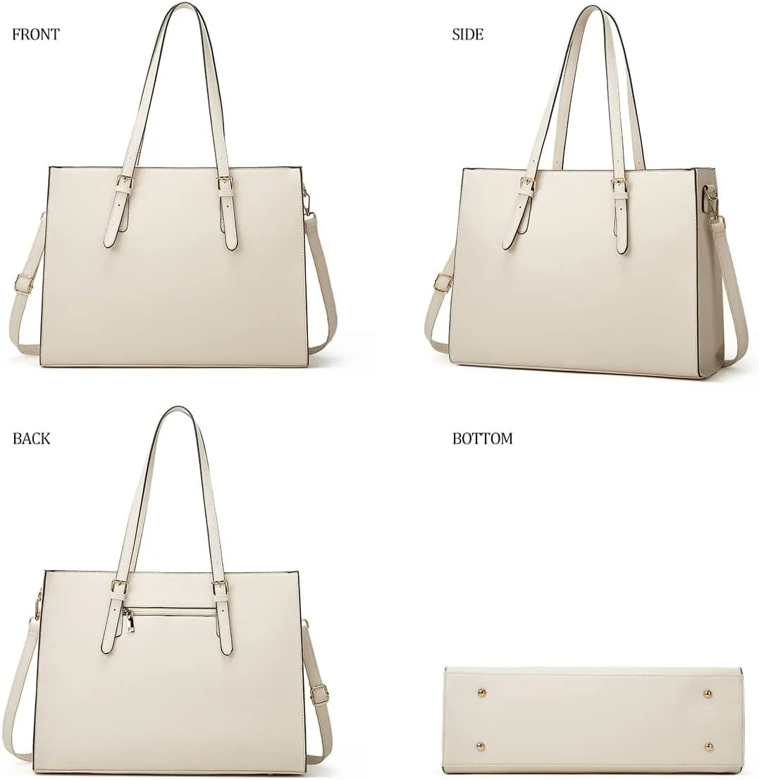 Laptop Bag for Women 15.6 inch Laptop Tote Bag Leather Classy Computer Briefcase for Work Waterproof Handbag 2pcs Set