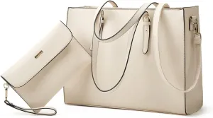 Laptop Bag for Women 15.6 inch Laptop Tote Bag Leather Classy Computer Briefcase for Work Waterproof Handbag 2pcs Set