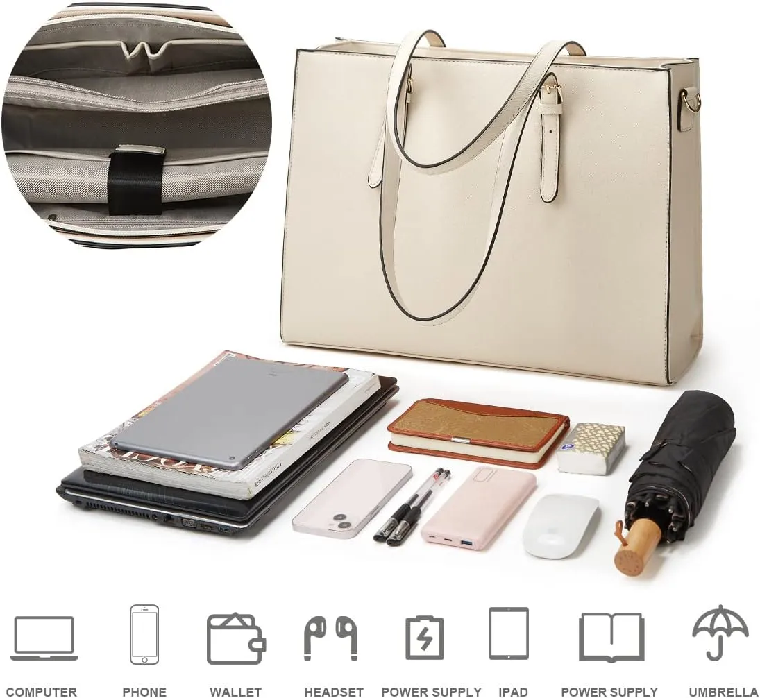 Laptop Bag for Women 15.6 inch Laptop Tote Bag Leather Classy Computer Briefcase for Work Waterproof Handbag 2pcs Set