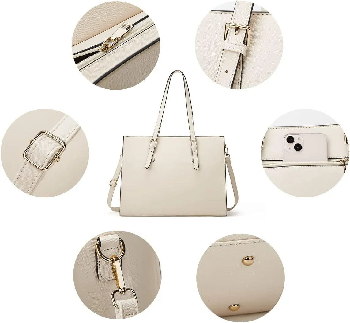 Laptop Bag for Women 15.6 inch Laptop Tote Bag Leather Classy Computer Briefcase for Work Waterproof Handbag 2pcs Set