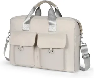 Laptop Shoulder Bag, Waterproof Teacher Work Bag with Padded Laptop Sleeve Large Casual Briefcase Messenger Bag for Office, School, Travel (Silver White)