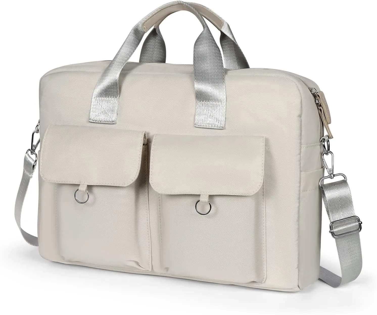 Laptop Shoulder Bag, Waterproof Teacher Work Bag with Padded Laptop Sleeve Large Casual Briefcase Messenger Bag for Office, School, Travel (Silver White)