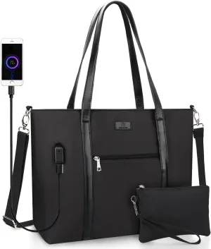 Laptop Tote Bag for Women 17.3 Inch Laptop Bag Large Teacher Tote Bag Waterproof Nylon Work Bag with Wristlet Wallet Computer Tote Bag Handbag Satchel Shoulder Bag (2pcs)