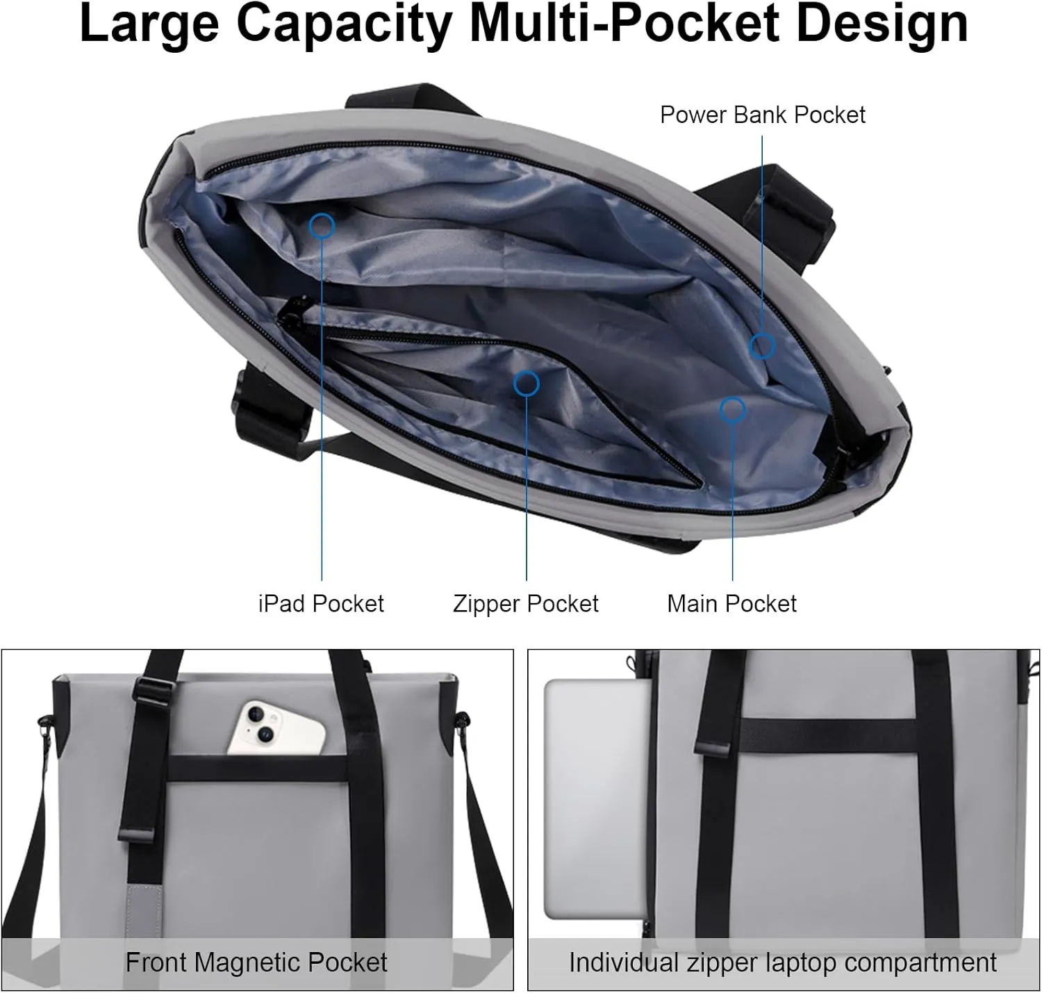 Laptop Tote Bag Women & Men 17"-17.3" Waterproof Work Teacher Bag PU Leath Computer Shoulder Bag for Office, College