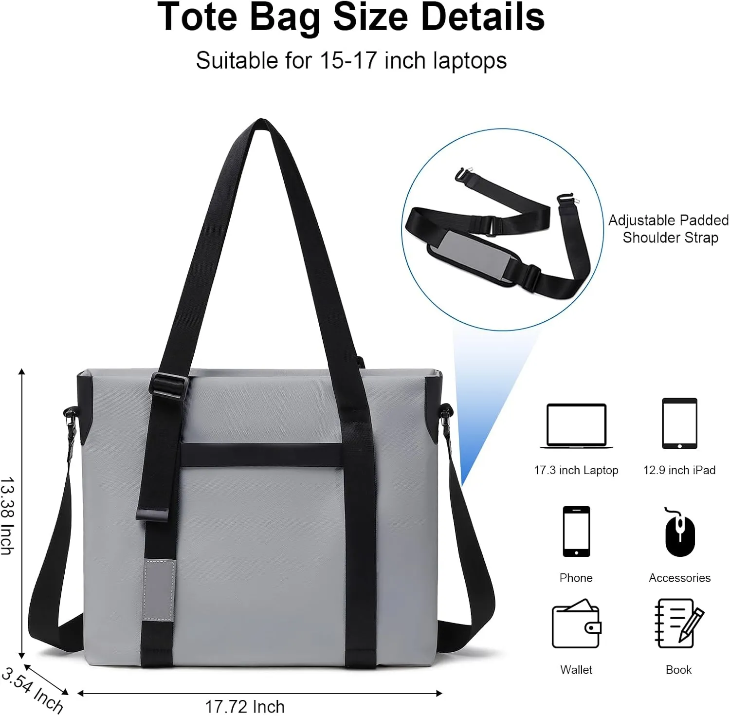 Laptop Tote Bag Women & Men 17"-17.3" Waterproof Work Teacher Bag PU Leath Computer Shoulder Bag for Office, College