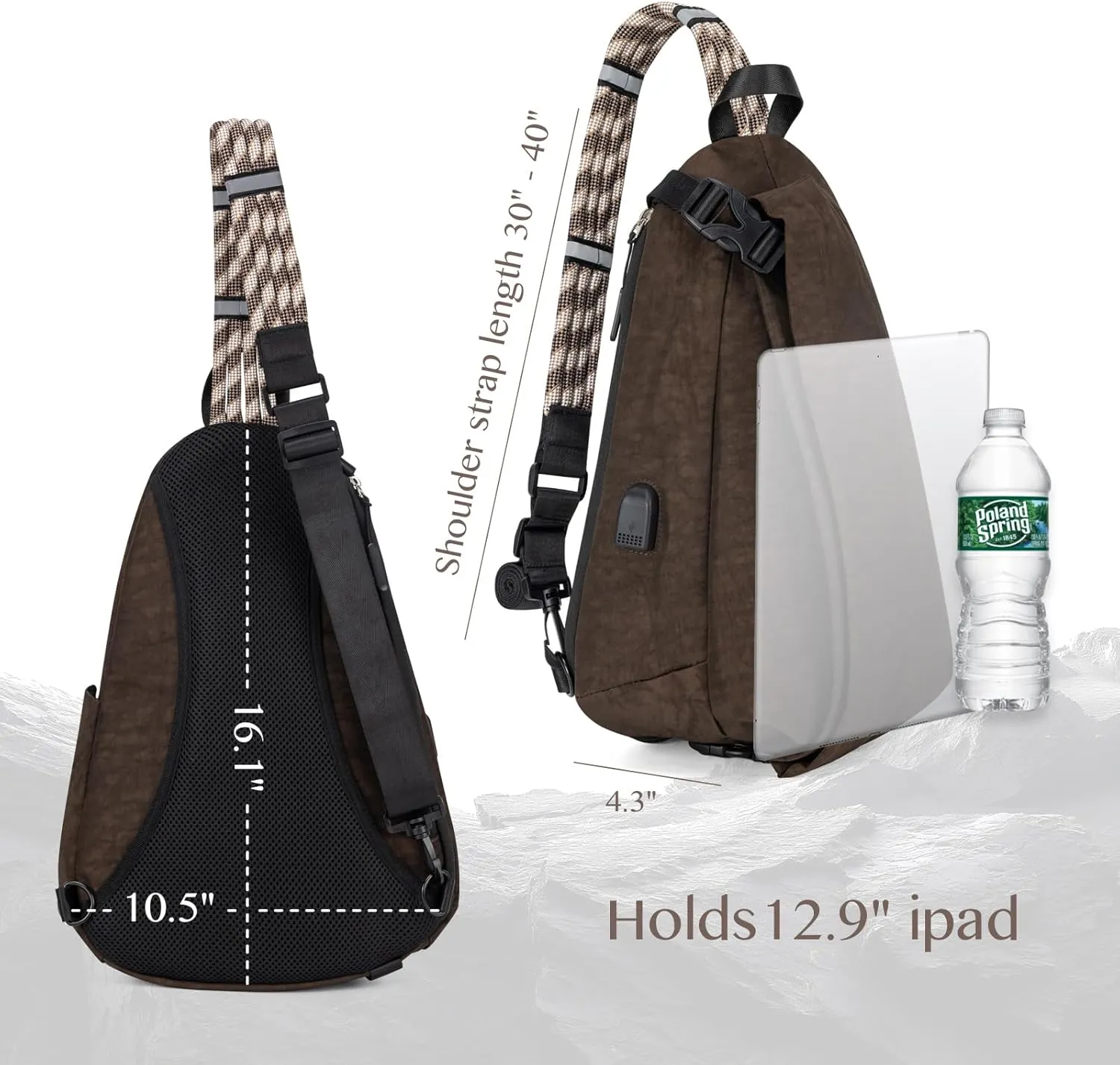 Large Sling Bag Nylon Purse Crossbody Bags for Women Waterproof Shoulder Bag for Women Men Travel Hiking