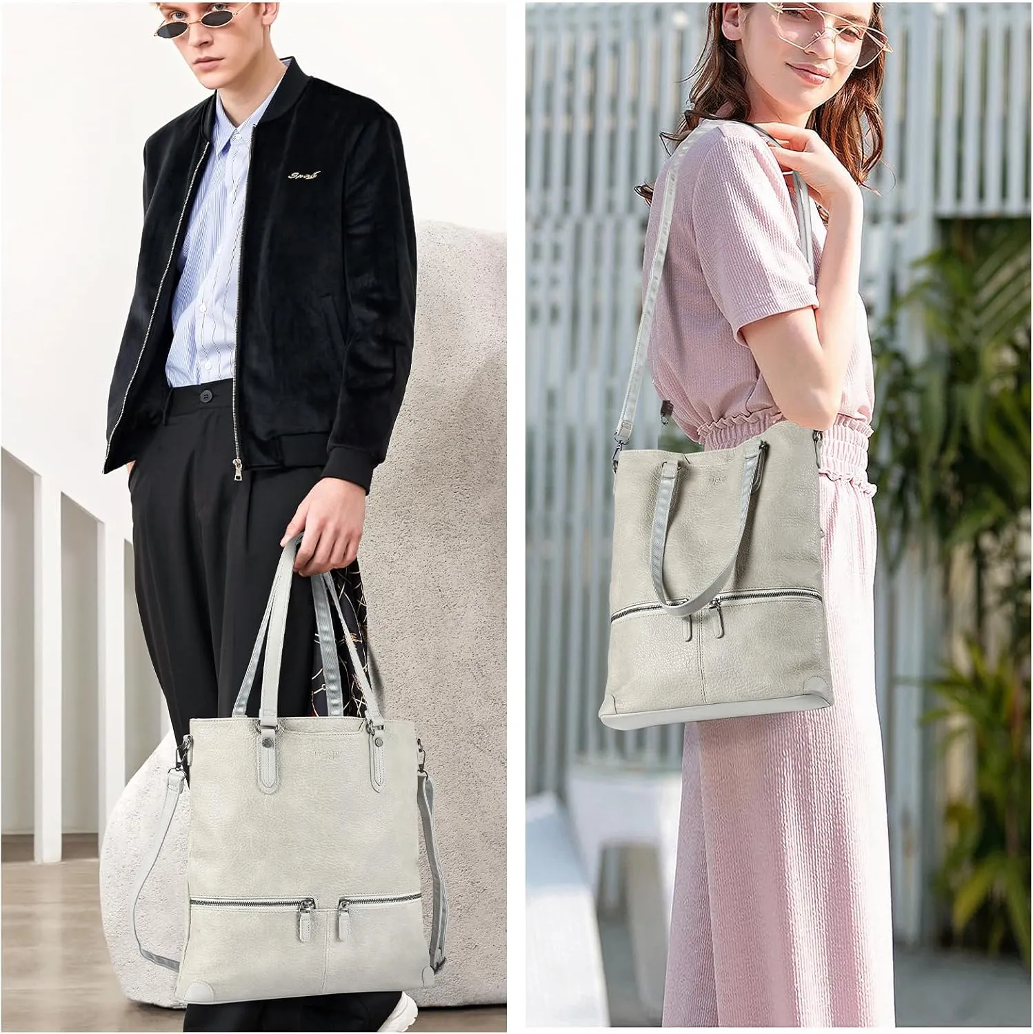 Lassviin Laptop Tote Bag, Leather Work Tote for Computer Bag Waterproof Lightweight Shoulder Bag Purse Handbag Crossbody Bag