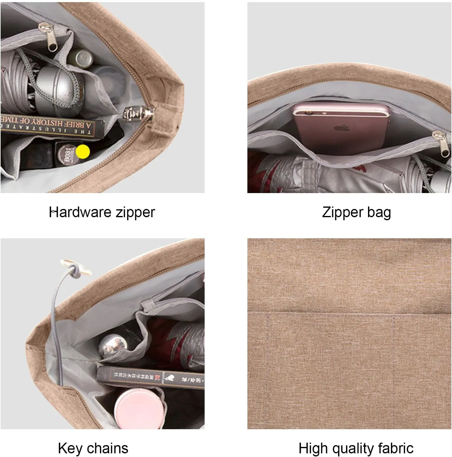 Lckaey Premium Nylon Purse Organizer for neverfull Tote Handbag insert for longchamp and goyard tote Organizers 3097Brown-M