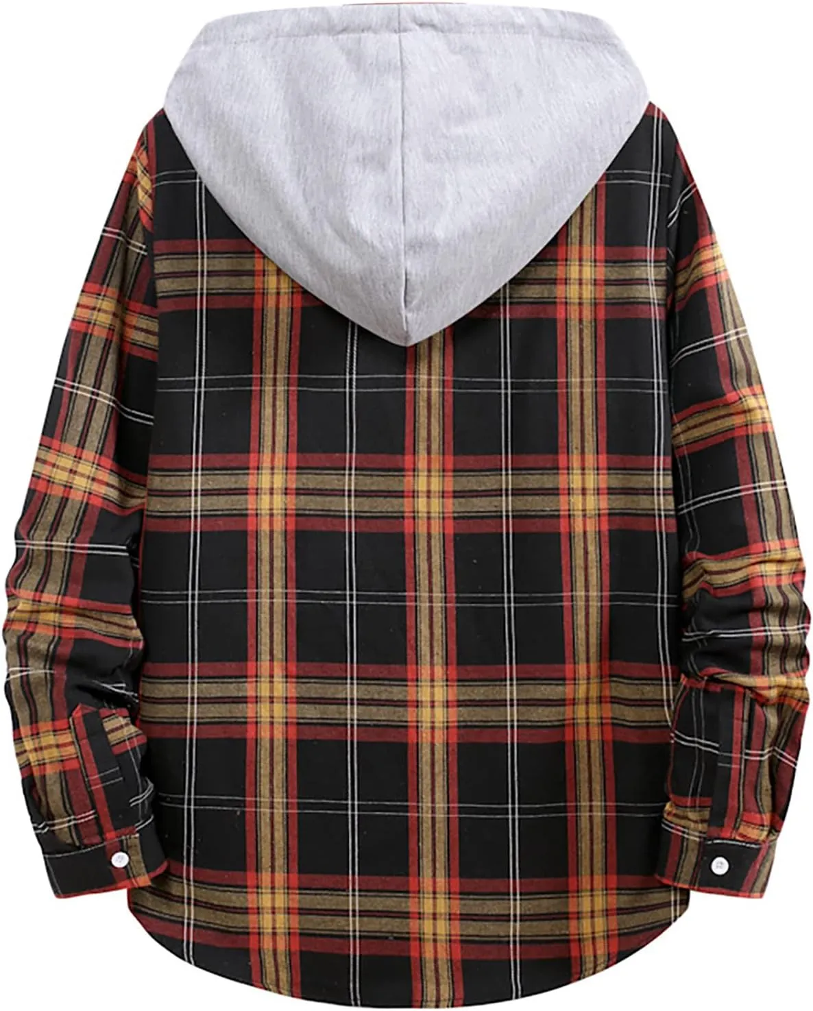 LCMTWX Men's Fleece Flannel Jackets Hooded Collar Long Sleeve Shirt Blouse Long Sleeve Button Up Fleece Plaid Shirts Coat