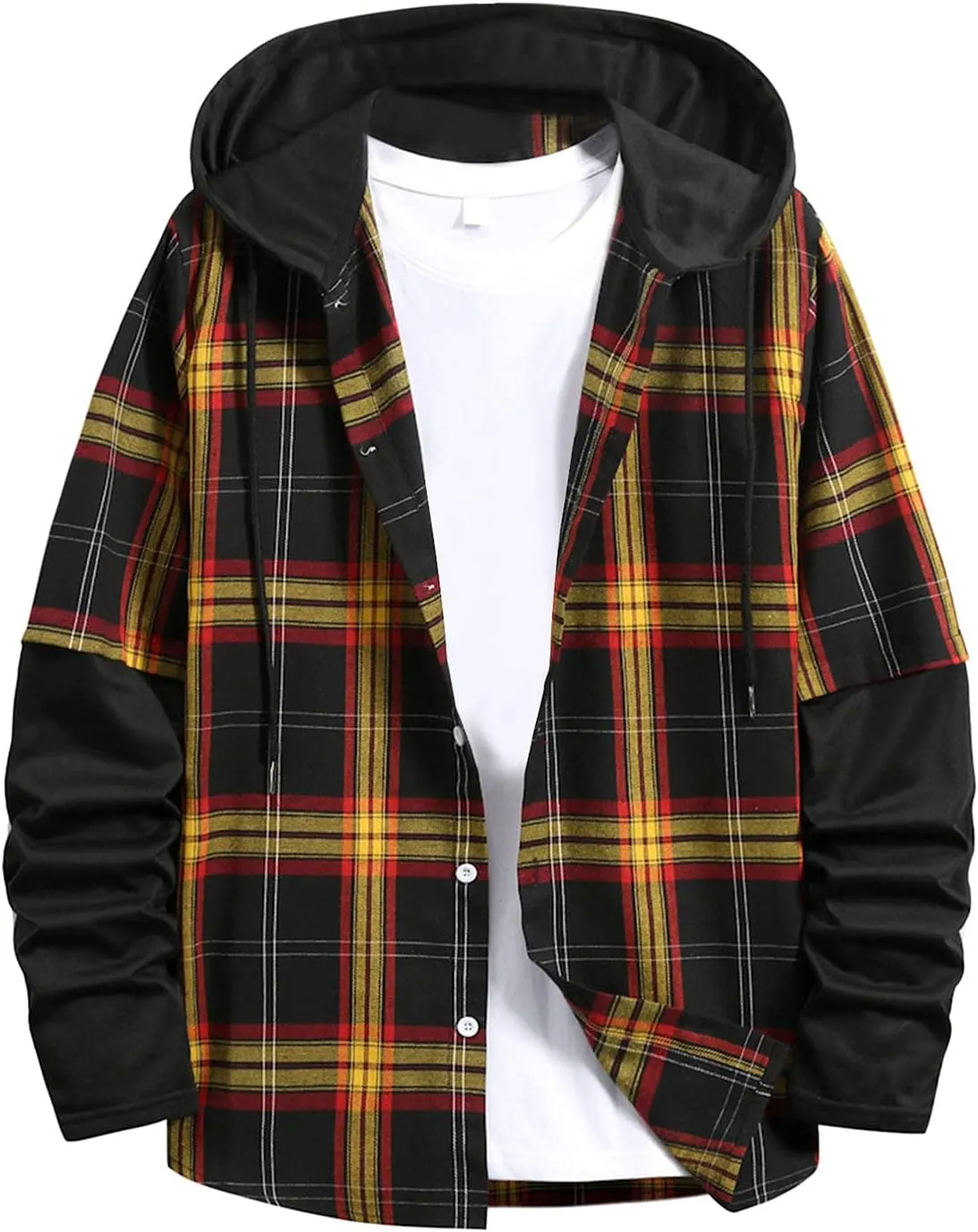 LCMTWX Men's Fleece Flannel Jackets Plaid Pocket Loose Coat Top Blouse Men Plus Size Big&Tall Mens Coat Lightweight Shirt