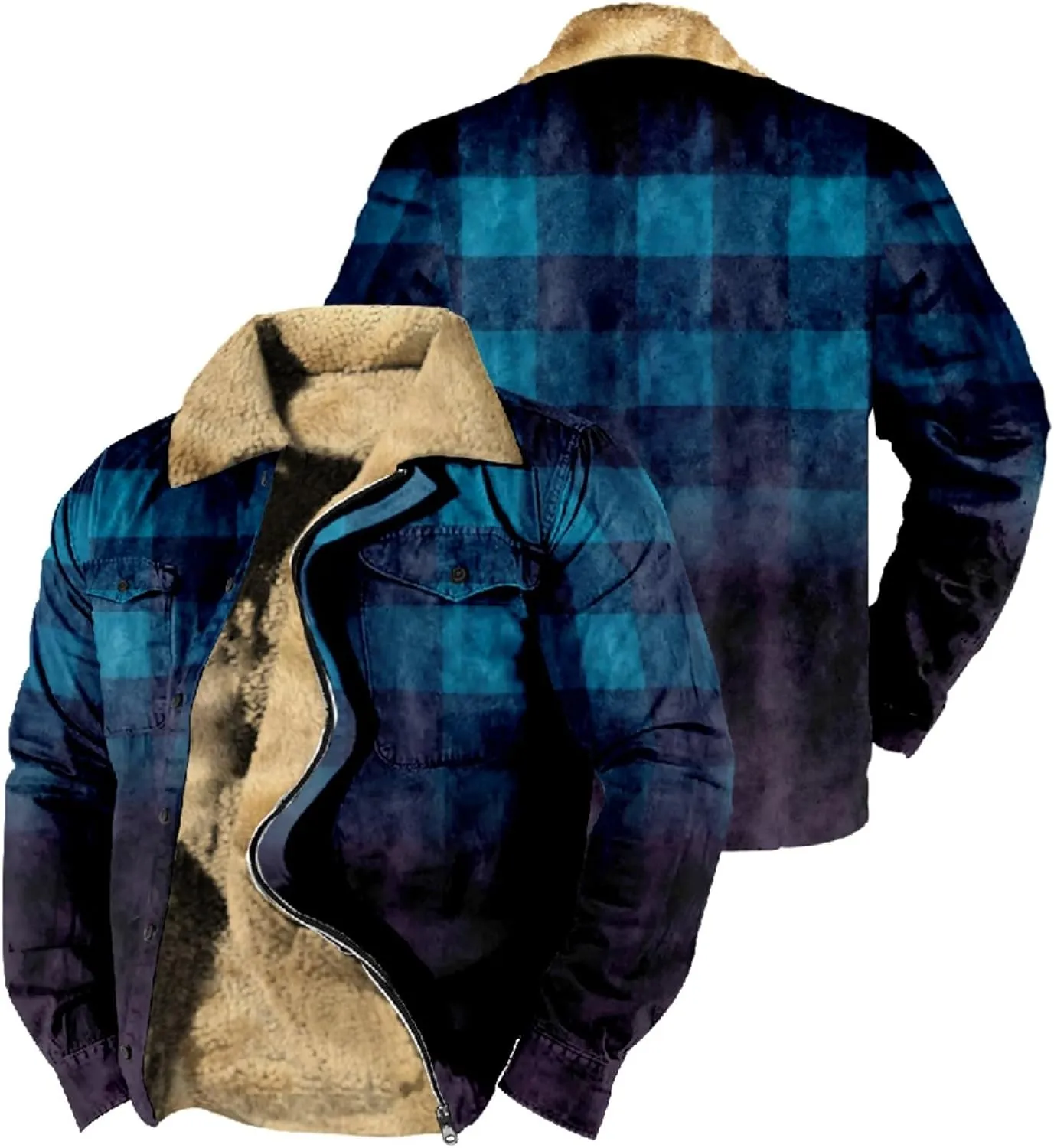 LCMTWX Men's Fleece Lined Flannel Shirt Jacket Padded Loose Shirt Top Jacket Coats Soft Warm Coat for Men with Hood Heavy