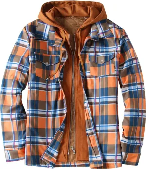 LCMTWX Mens Plaid Flannel Jacket Plaid Print Hooded Zipper Pocket Long Sleeve Shirt Long Sleeve Button Up Fleece Plaid