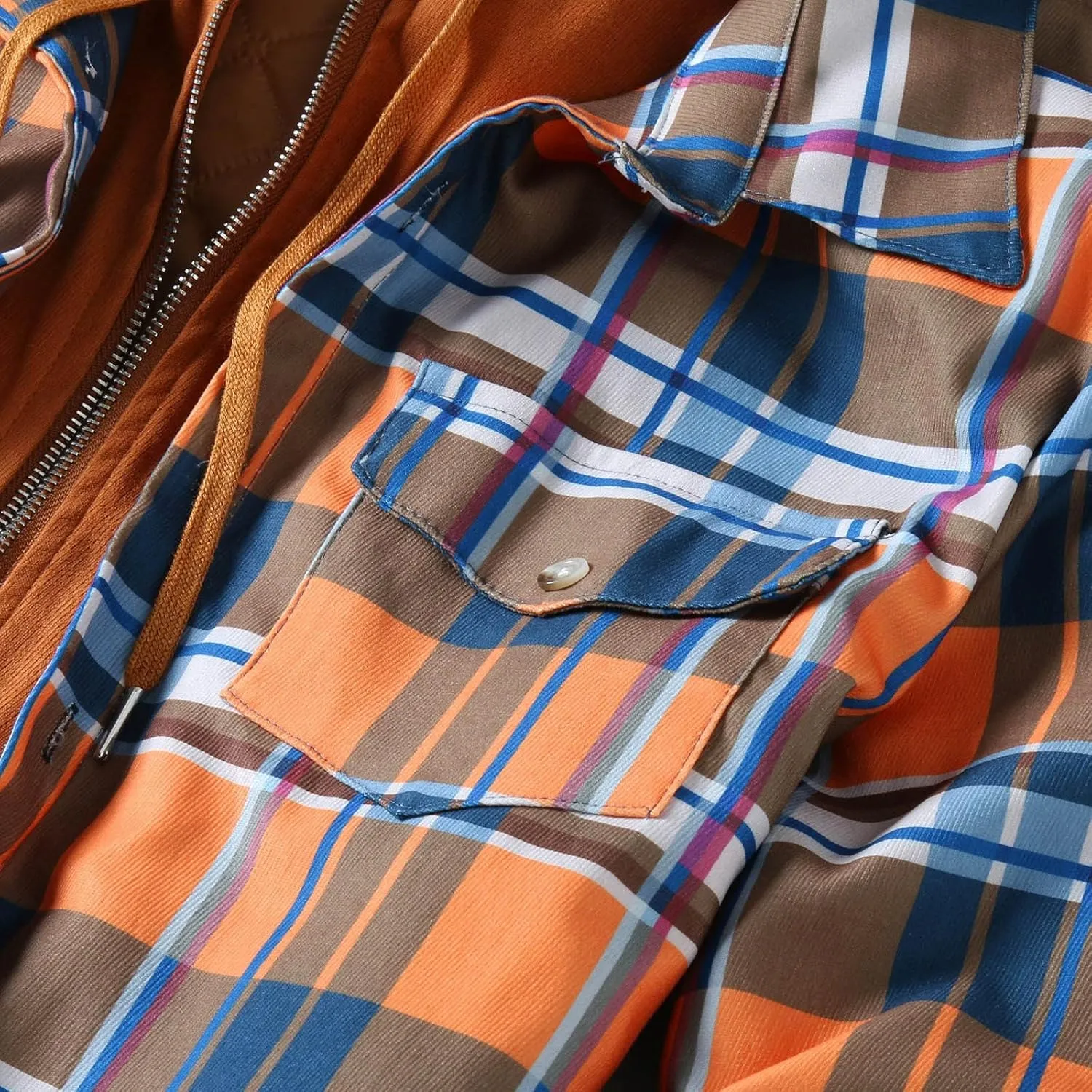 LCMTWX Mens Plaid Flannel Jacket Plaid Print Hooded Zipper Pocket Long Sleeve Shirt Long Sleeve Button Up Fleece Plaid