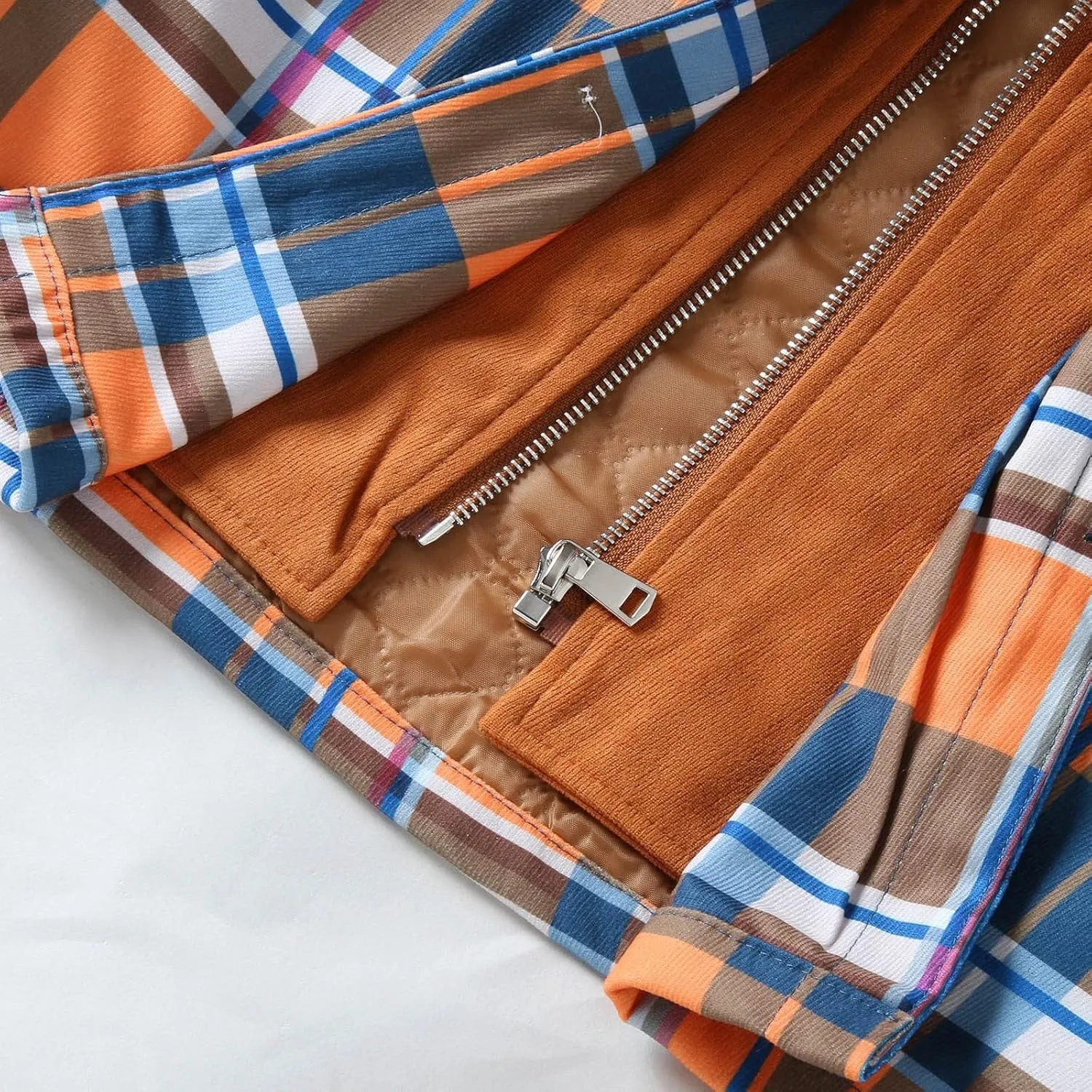 LCMTWX Mens Plaid Flannel Jacket Plaid Print Hooded Zipper Pocket Long Sleeve Shirt Long Sleeve Button Up Fleece Plaid